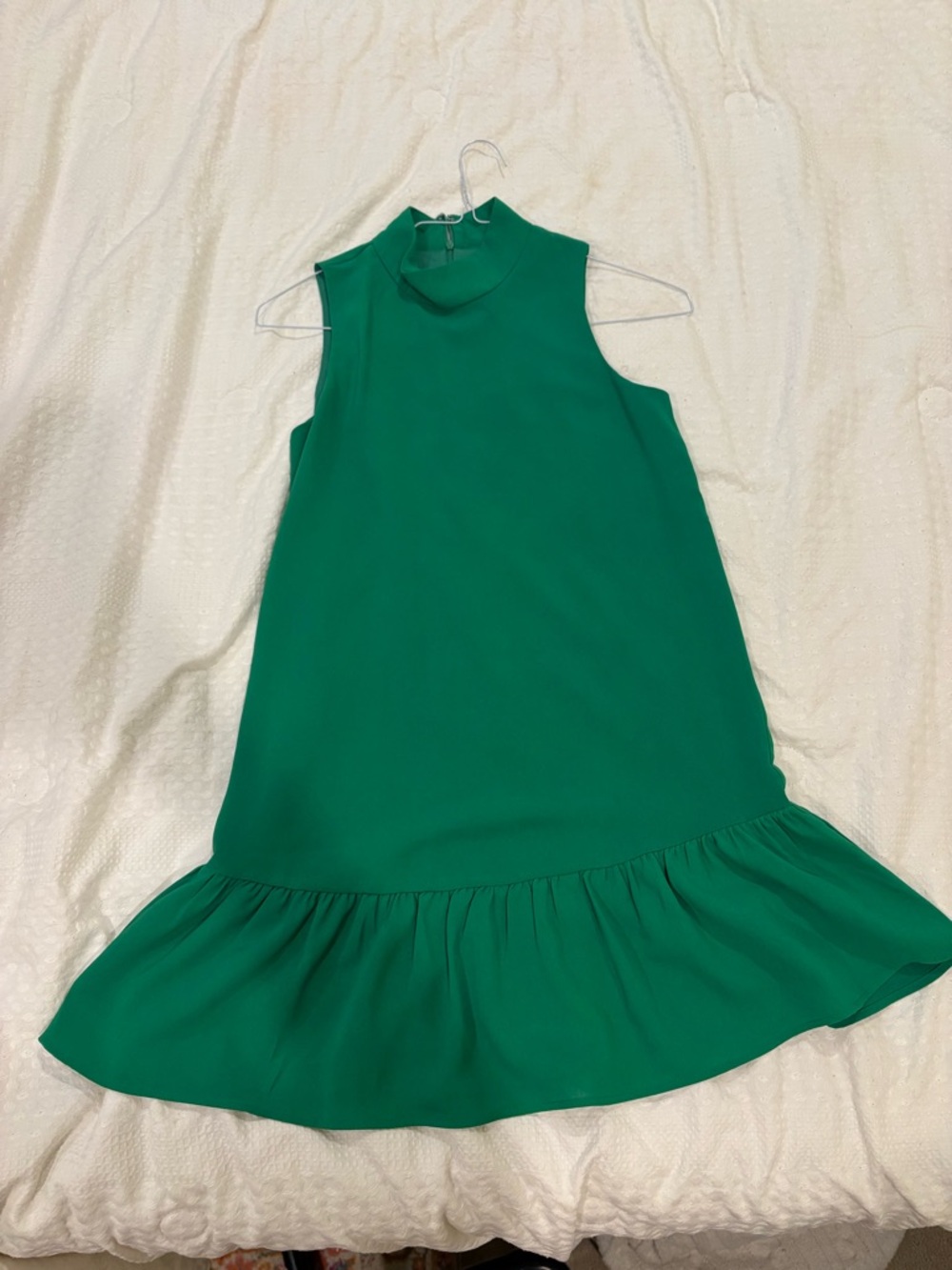 TCEC Emerald Green Sleeveless Mock Neck Ruffle-Hem Dress